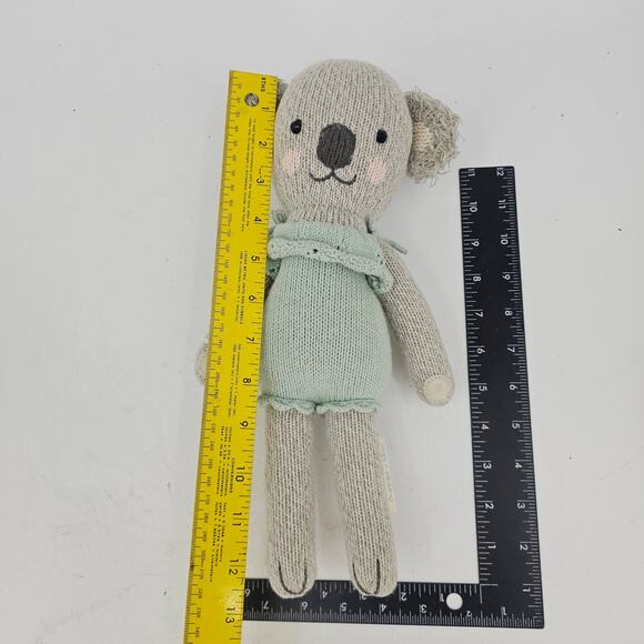 cuddle + kind Mint Green and Gray Claire The Koala Cotton knit plush Doll 13" - Picture 3 of 7
